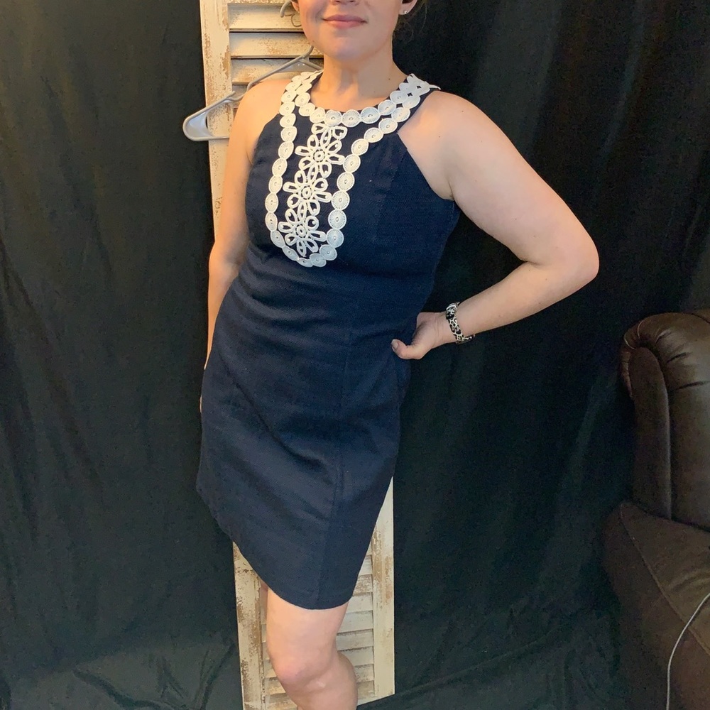 Just Taylor Highneck Navy Dress size 6